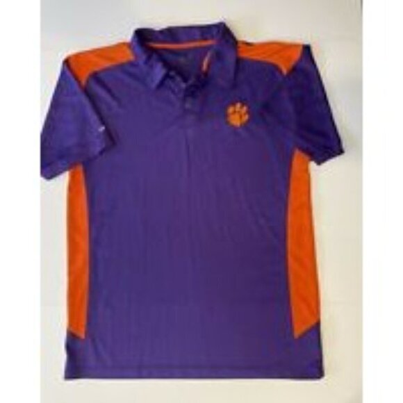 CLEMSON TIGERS Polo Shirt Men's Chest Size 49 Inches Purple & Orange Team Colors - Picture 2 of 7